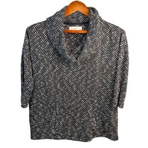 LOFT Cowl Neck Sweater Women’s M Black & White 3/4 Sleeves Kangaroo Pouch Pocket